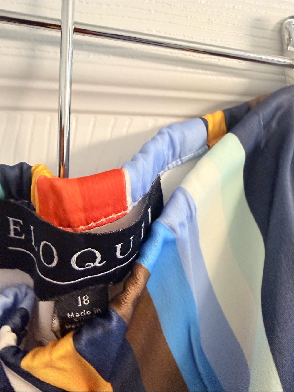 Eloquii Striped Multicolor Satin skirtwith Navy, Coral, Aqua & Yellow - Picture 2 of 3